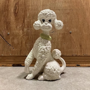 Vintage White Poodle Dog Figurine, Collectible Dog Statue, White Ceramic Poodle Dog Figurine | Vintage Kitschy Collectible Bookshelf Decor