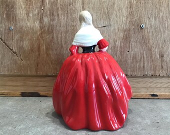 ヴィンテージ セラミック ビクトリア朝の女性像 赤いドレス 1988年