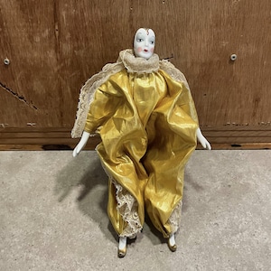 Bambola da clown in porcellana di Arlecchino, arte antica, pieghevole, da collezione, snodabile