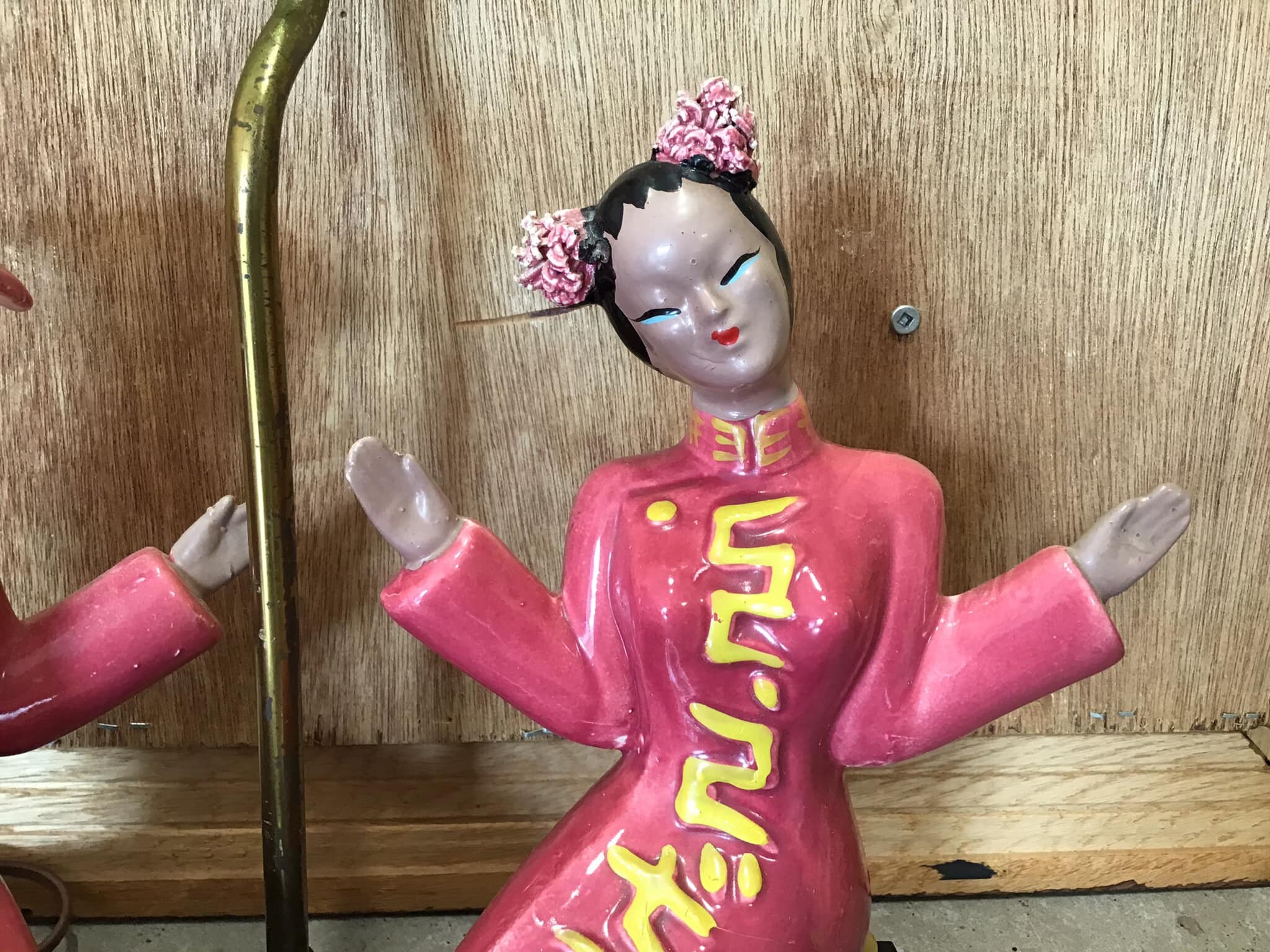 Vintage Lamp With Pair Mid Century Modern Pretty Asian Lady Japan