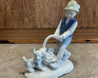 Vintage Gerold Porzellan Figurine: Hand Painted Boy With Dog - Etsy