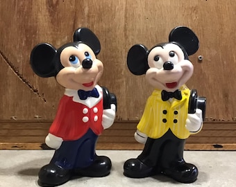 2 Vintage Keramik Disney Micky Maus mit Hut Figur Home Akzente Kinder Dekor Sammlerstück
