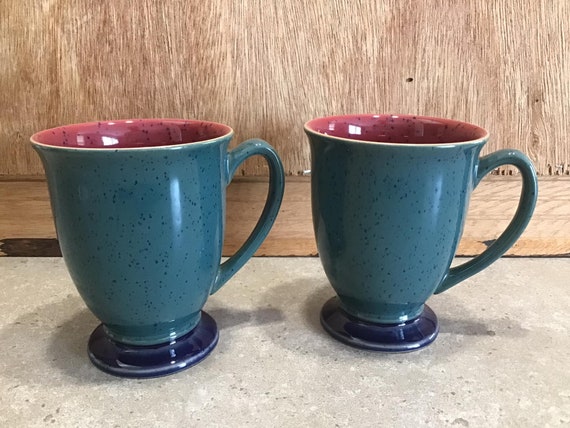 2 Denby Footed Coffee Mugs Harlequin Pattern Made in England Etsy New Zealand