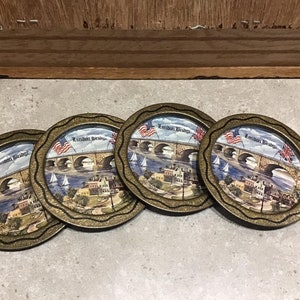 Set of 4 Vintage London Bridge Metal Drinks coasters