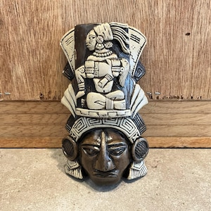 Vintage Mexican Aztec Clay Mask: Handcrafted Mayan Art Wall Decor (5.5&quot;)