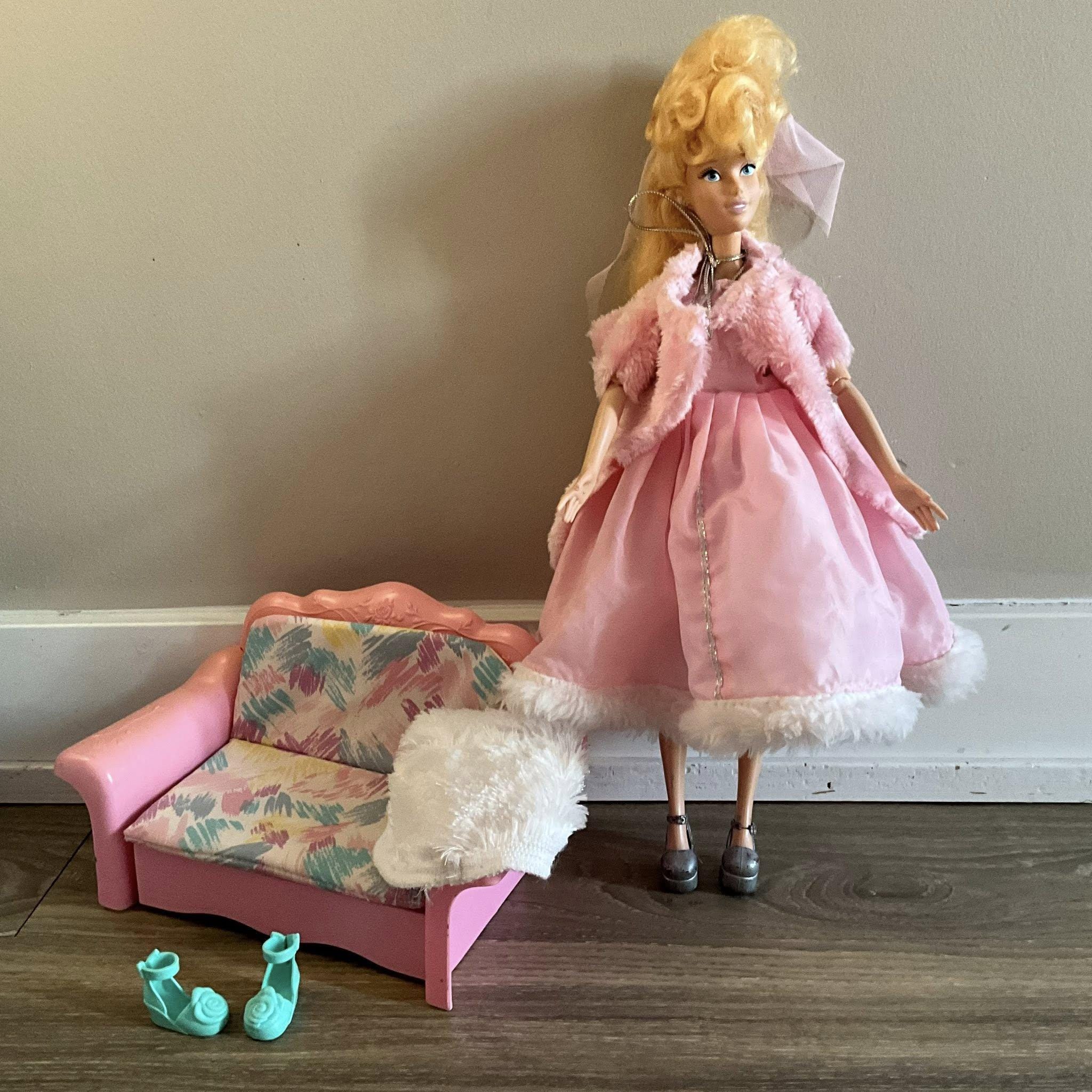 Barbie Living Pretty - Bureau Secrétaire à Rouleau + Bibliothèque - Sweet Roses - 1989 - Mattel