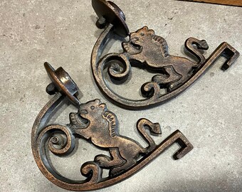 Vintage Metal Lion Candle Sconce Pair