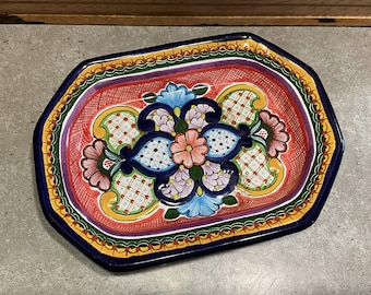 Vintage Talavera Plate: Hand Painted Mexican Terracotta Floral Art