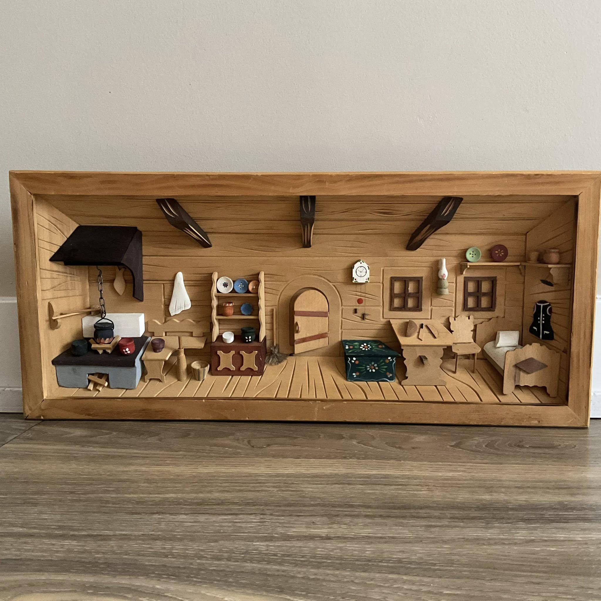 Vintage German Erzgebirge 3d Wood Shadowbox Diorama Art Wall Decor