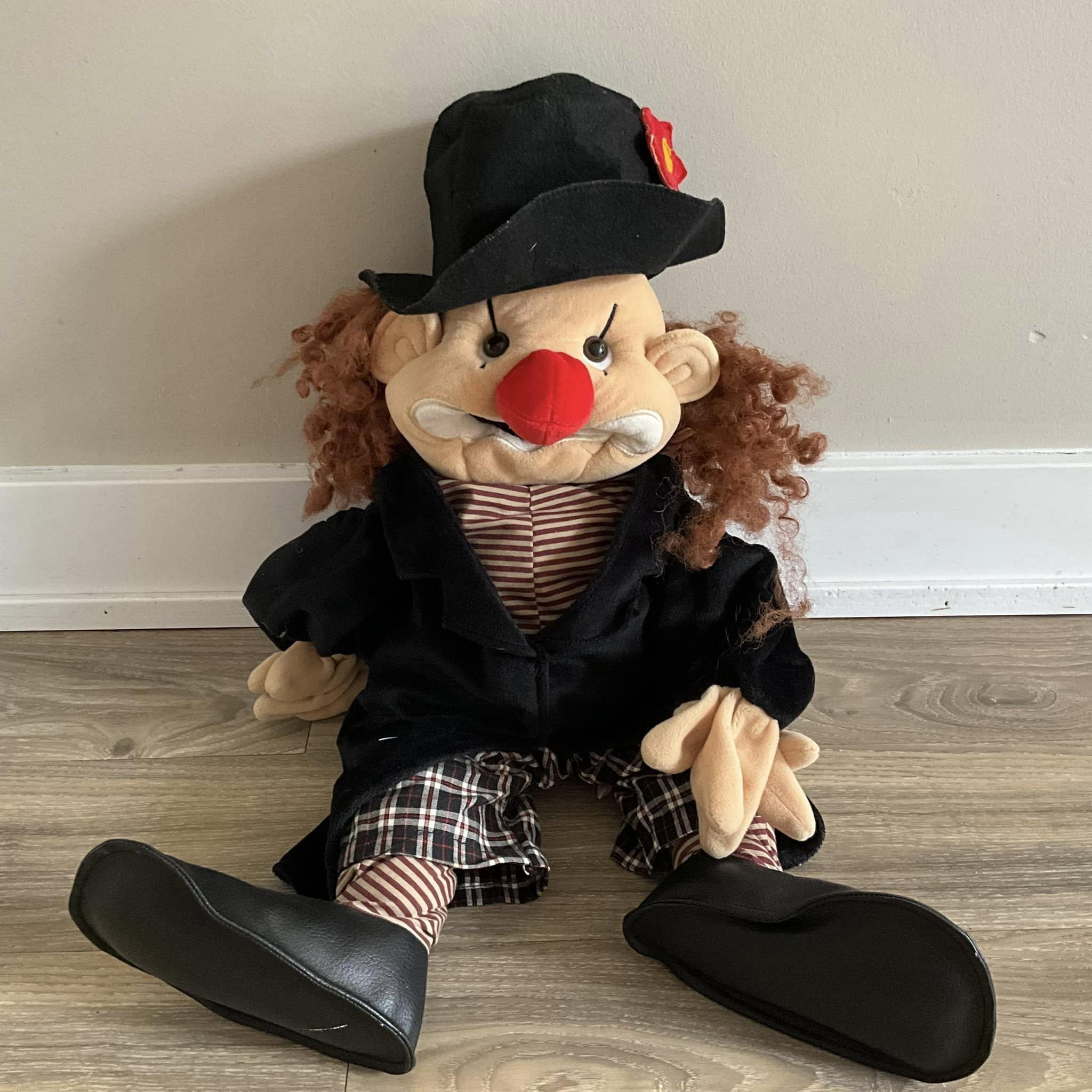 大きなピエロのハンドパペットぬいぐるみ、Folkmanis、高さ24インチ