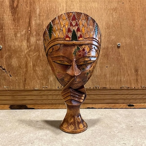 Vintage stående mask - Javanesisk mask snidad och handmålad heminredning