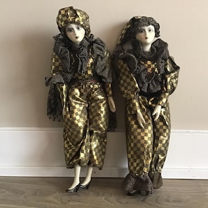 Set di statuette da clown vintage: decorazione inquietante di Arlecchino, altezza 16,5 pollici