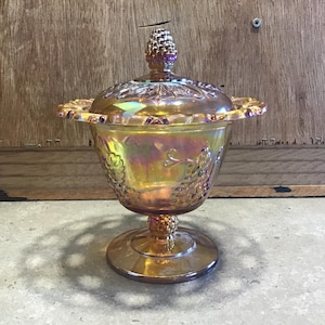 Vintage Indiana Glass Harvest Candy Dish Grape Pattern