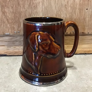 Vintage Sylvac Hunting Dog Beer Stein Ceramic Brown Glazed Mug Made in England, Gift for the Collector, Bar Decor