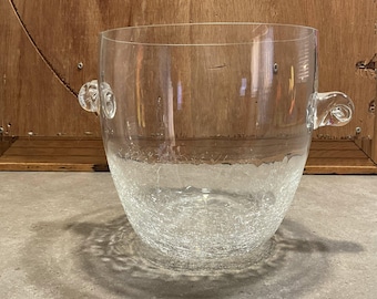 Clear Crackle Glass Ice Bucket – Wine Cooler Hand Blown Champagne Chiller Heavy Barware