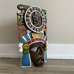 Prehispanic Wooden mask, Mayan culture, Mexican wall art, Hand carved, Aztec mask, Inca mask, Mayan mask