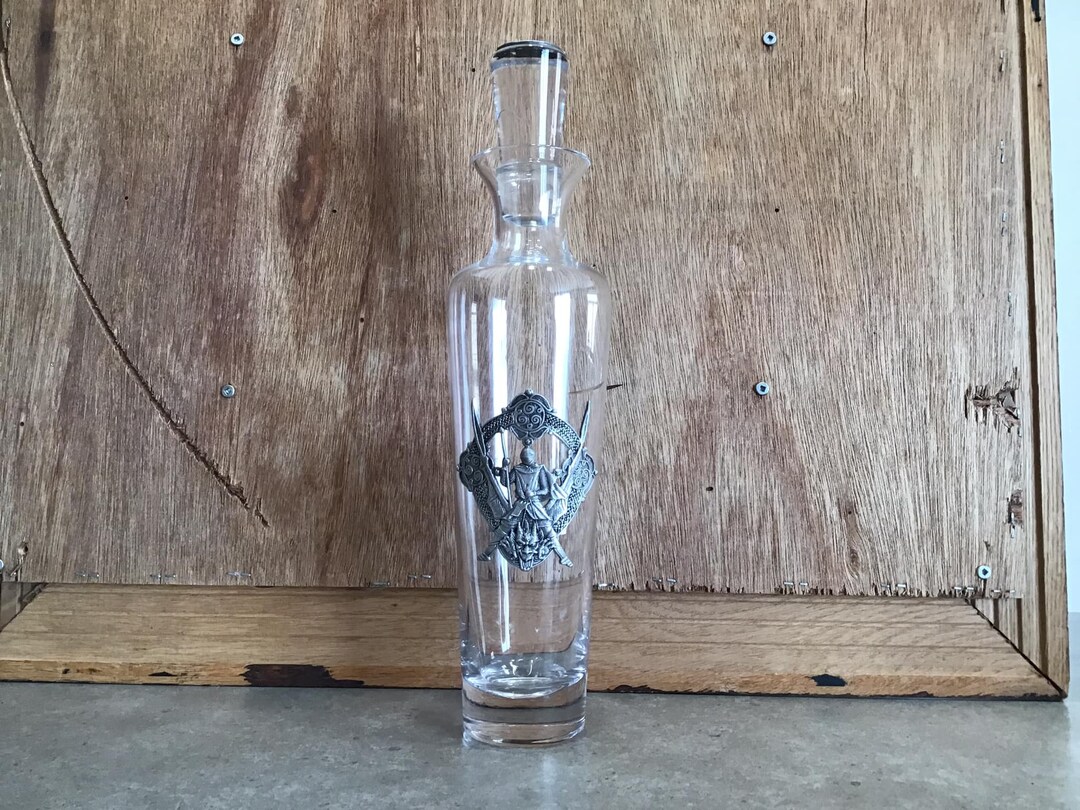 Liquor Decanter With Knight Pewter Emblem and Stopper With Etsy