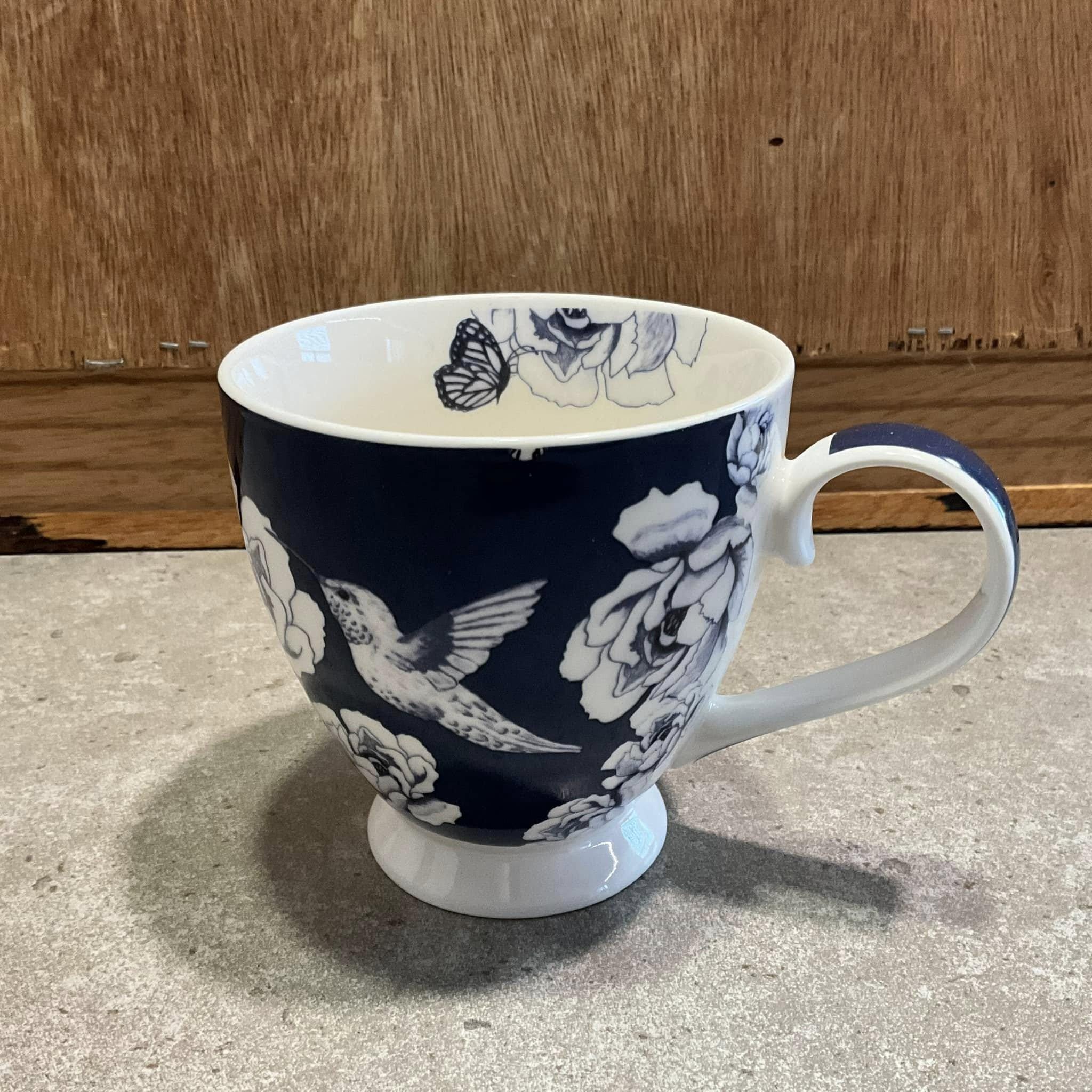 The English Mug Co, Fine China, Cobalt Blue, Hummingbird & Floral Design  Cup, Designed in England - Etsy