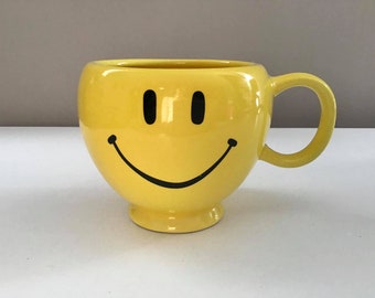 Tazza felice vintage, tazza con sorriso giallo, piatto di caramelle Teleflora, tazza, prodotta in Cina