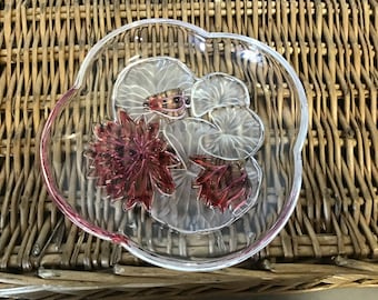 Vintage Glass Dish with pink Flowers - Art Deco - Floral design