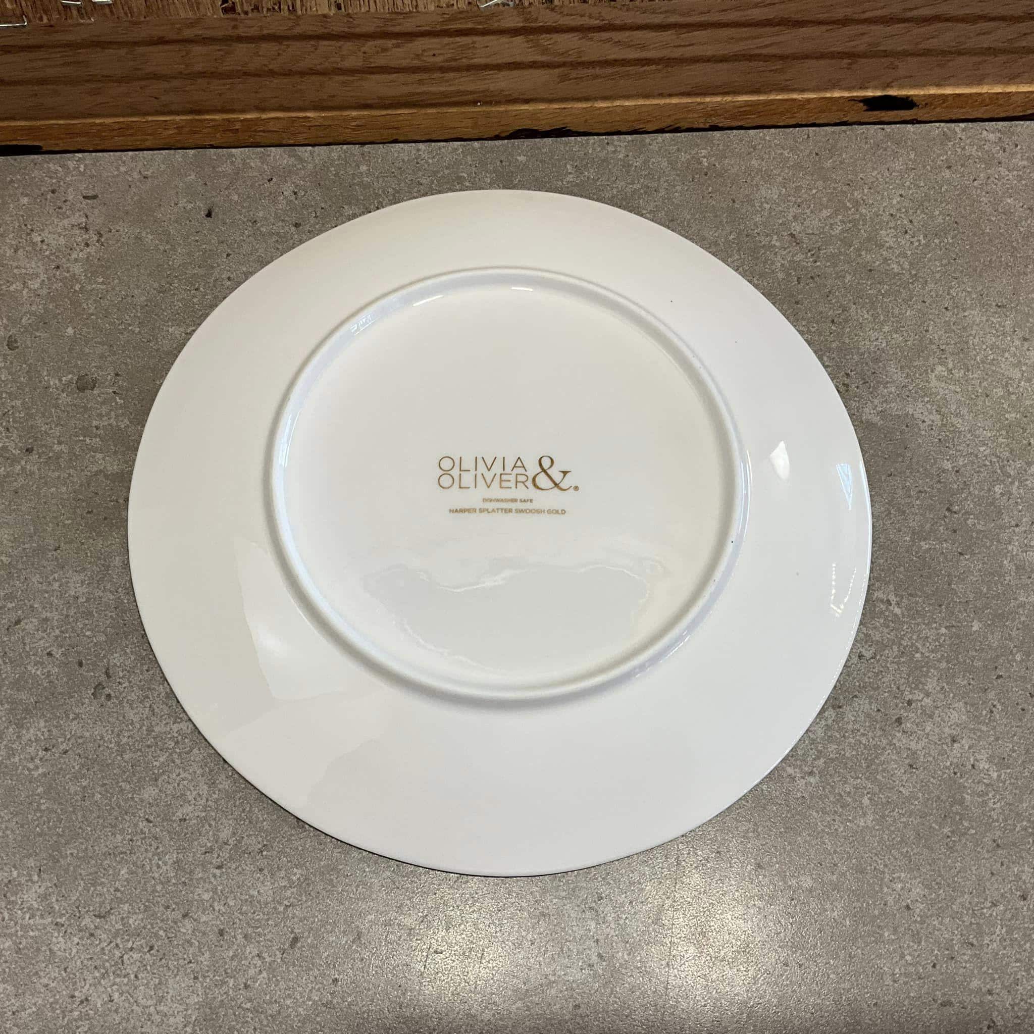 Olivia Oliver Salad Plate: Gold Banded Splatter Swoosh