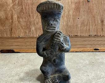 マヤ・アステカの座る神テラコッタ粘土彫刻像 古代文化 陶器製人形