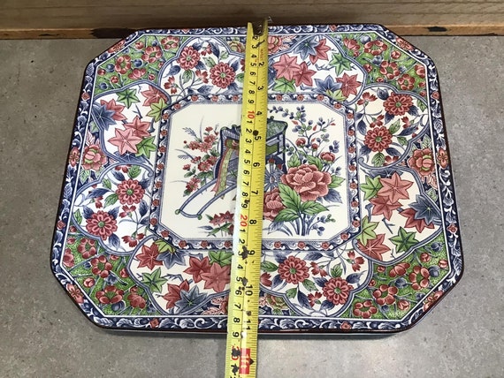 青と白の花柄の陶磁器皿　大皿 ヴィンテージの日本製磁器製大皿：青と白の花柄（12.8インチ） - Etsy 日本