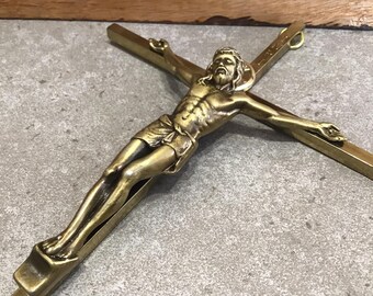 Vintage INRI Metal Crucifix: Mid Century Jesus Christ Religious Gift