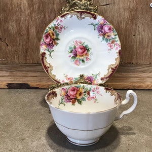 Vintage ADDERLEY Bone China Tea cup and saucer Set with Large Pink Cabbage Roses, English bone china Gift for Her