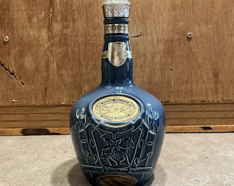Vintage Royal Salute 21 Year Old Blue Ceramic Decanter, Empty Chivas Brothers Collectible, Sapphire Porcelain Bottle, Coronation Memorabilia