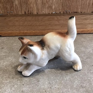 Vintage Cat Figurine Ceramic Hand Painted Animal Statue Statuette Collectible, Gift for Cat Lover or Shelf Decor