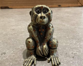 Vintage Monkey Trinket Box: Pewter Gold Tone, Austrian Crystals