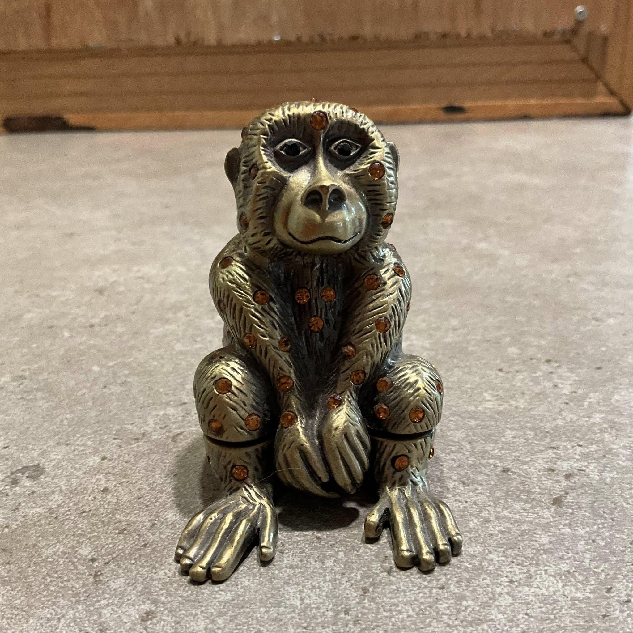 アクセサリー tolucky198553 Vintage Monkey Trinket Box: Pewter Gold Tone, Austrian Crystals