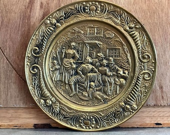 イギリス ヴィンテージ 真鍮製 壁掛けプレート ヴィンテージ メタル 真鍮プレート 壁掛け 2 個セット 幅 10 インチ