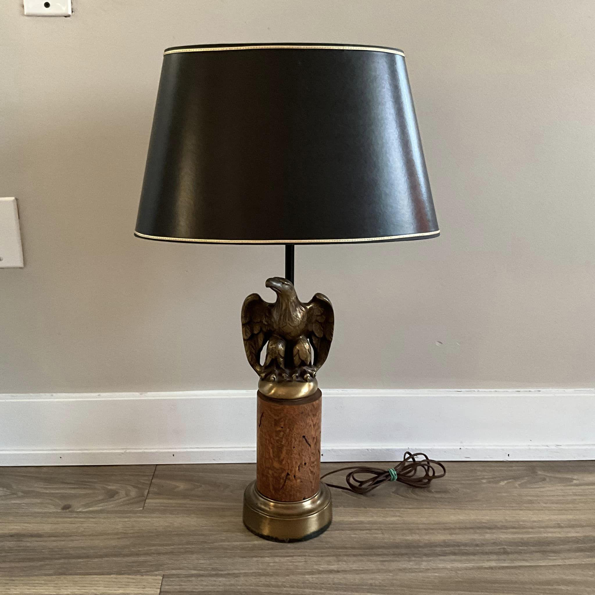 Brass American Eagle , Table Lamp With a Black Shade, Americana