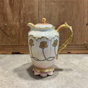Haviland France Teapot/Chocolate Pot or Coffee Pot, Floral, Pink, Heavy Gold Ornate