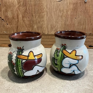 2 Clay Mugs with Sleeping Mexican Man, Made in Mexico, Sleeping Sombrero Man, Southwest Decor, Siesta Man