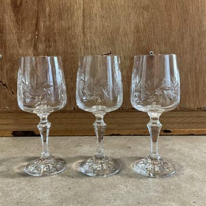 3 Vintage Pinwheel Crystal Wine Glasses