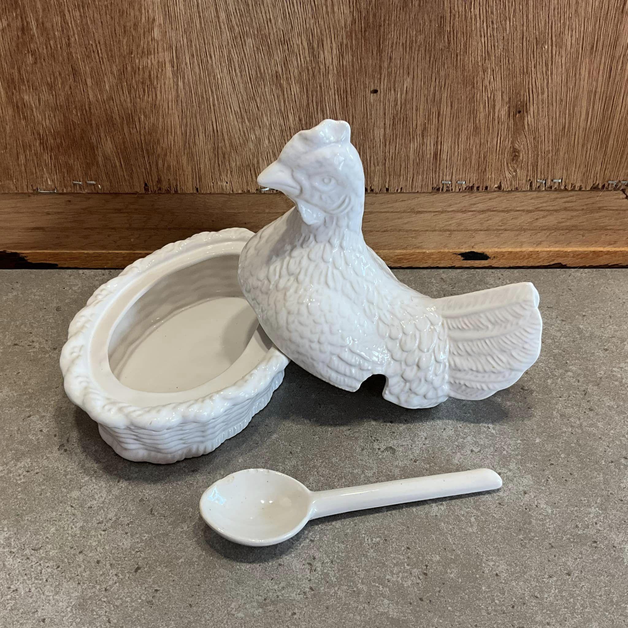 Ceramic Hen on Nest Bowl with Spoon | Bordallo Pinheiro, Made in Portugal | Cottage Decor, Modern Farmhouse, Retro Kitchen