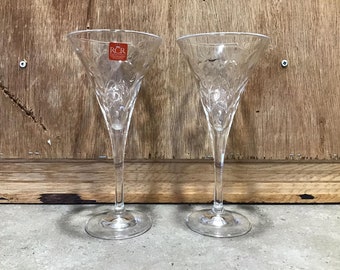 2 Royal Crystal Rock Martini Glasses Floral Design Made in Italy