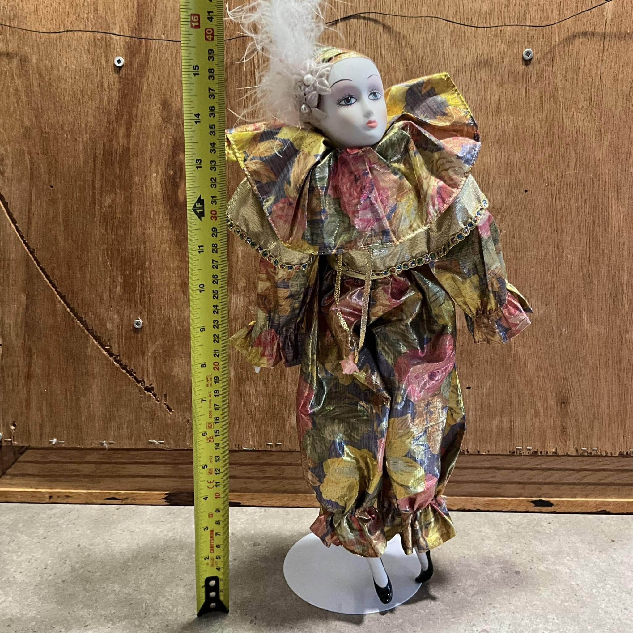 ビンテージ ピエロ ピエロ人形 磁器製 頭 腕 足 ピンク & ゴールド 