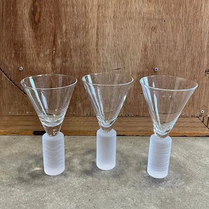 3 Vintage Post Modern Heavy Crystal Martini Glasses