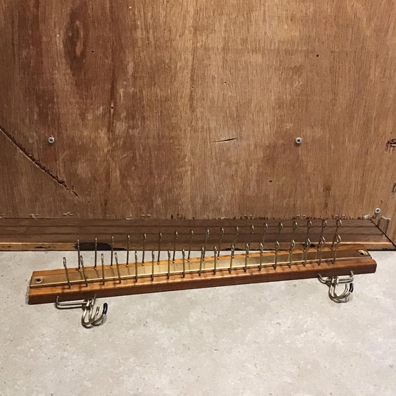 Vintage Wood & Brass Tie Rack - 36 Hook Necktie Display - Etsy