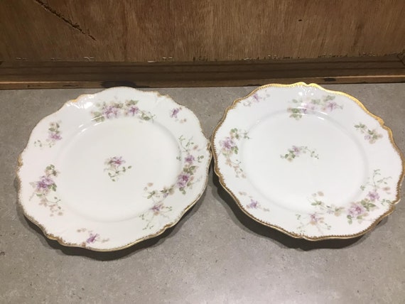 リモージュ磁器ディナープレート：紫の花、GDAフランス、CHフィールド