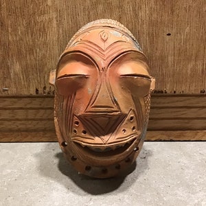 Petit masque aztèque en argile mural vintage 3D, poterie maya, art