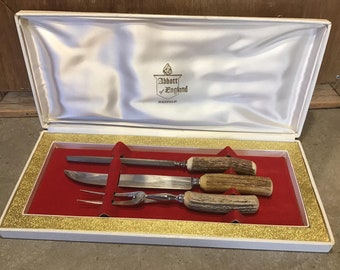 Washington Forge Carving Set and Forgecraft Steak Knife Set With Faux Stag  Horn Bakelite Handles in Original Box 