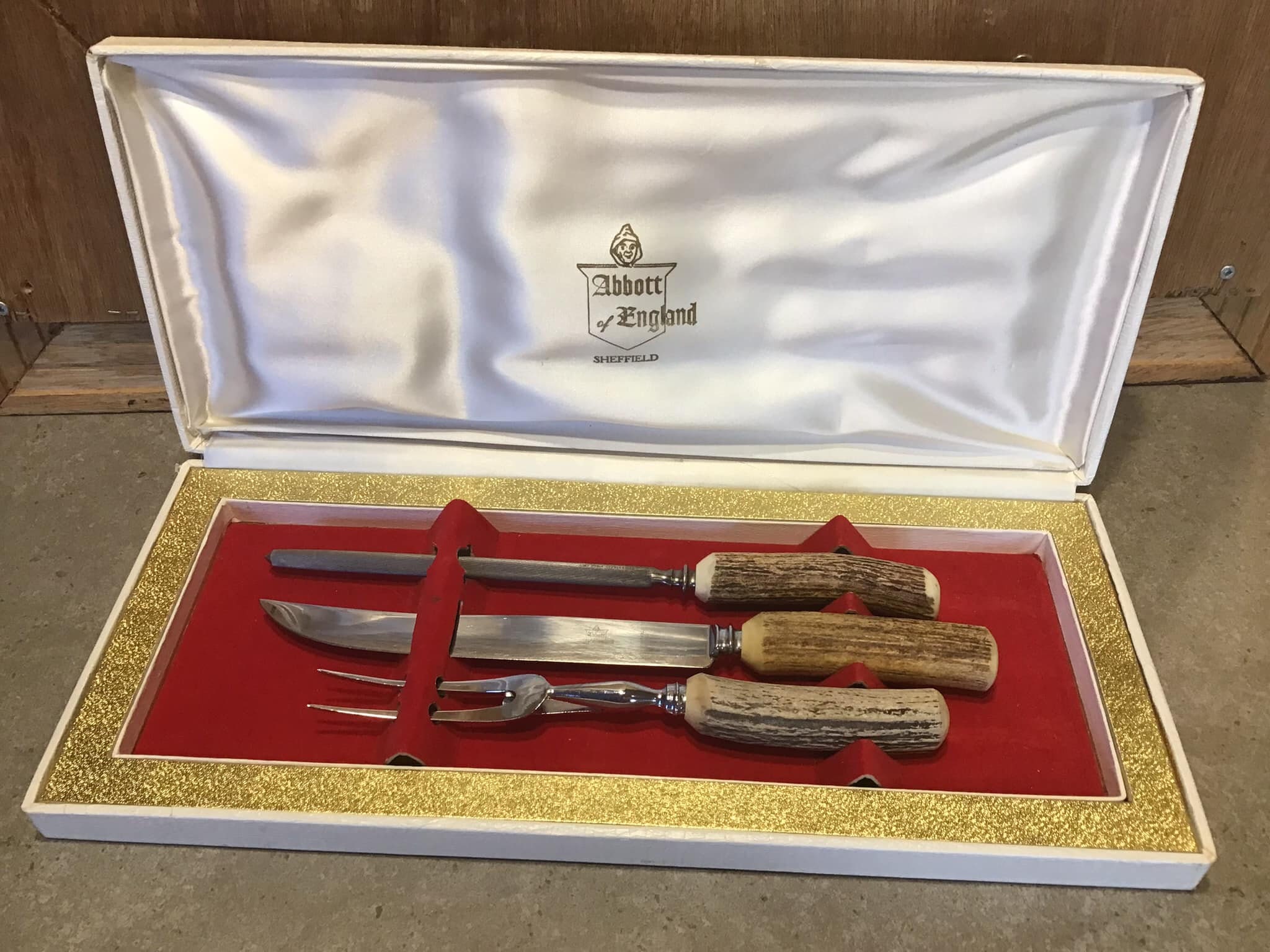 English Sterling Carving Set & Horn Knife Sharpener