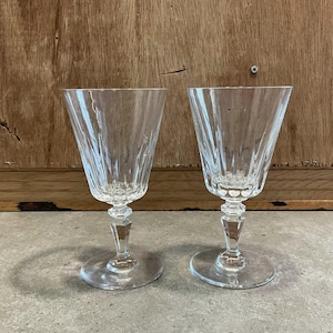 2 Vintage Val Saint Lambert Crystal Wine Glasses, Belgium Crystal BALMORAL Claret/Wine Goblets, Signed