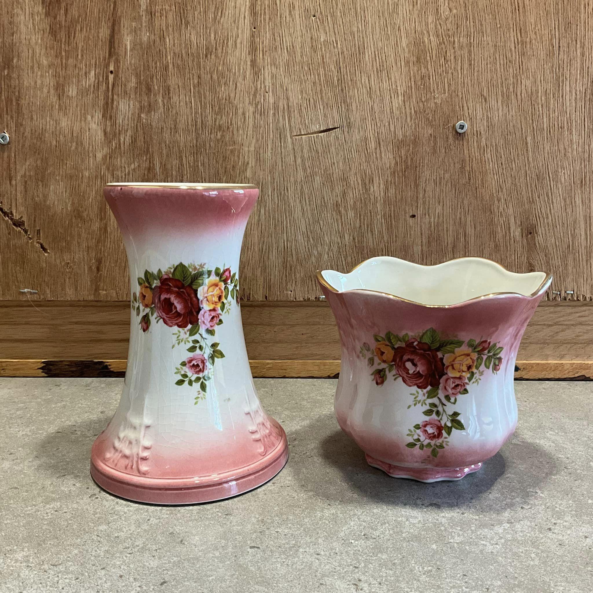 ヴィンテージの花瓶と台座、アンバサダー陶器、スタッフォードシャー