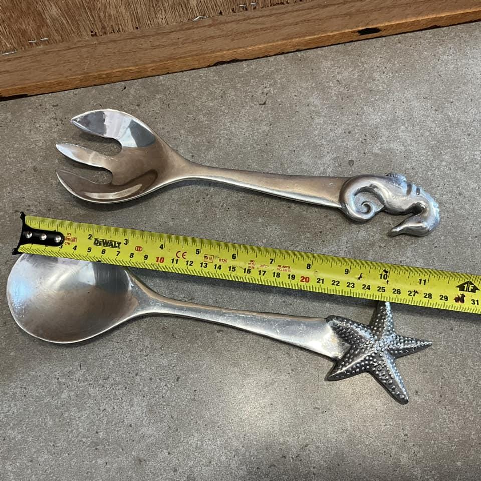 Vintage Mariposa Serving Forks, Ocean Theme Salad Servers, 11